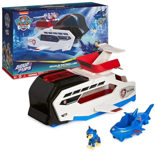 PAW Patrol, Aqua Pups – Whale Patroller, Teamfahrzeug mit Basis Fahrzeug von Chase und Welpenfigur, Abschussvorrichtung für Basis Fahrzeug, Spielzeug geeignet für Kinder ab 3 Jahren von PAW Patrol