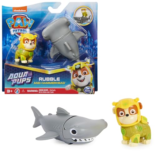 Paw Patrol, Aqua Pups - Hero Pups Actionfiguren-Set mit 1 Rubble Welpenfigur und 1 Hammerhai Figur, Spielzeug geeignet für Kinder ab 3 Jahren von PAW PATROL