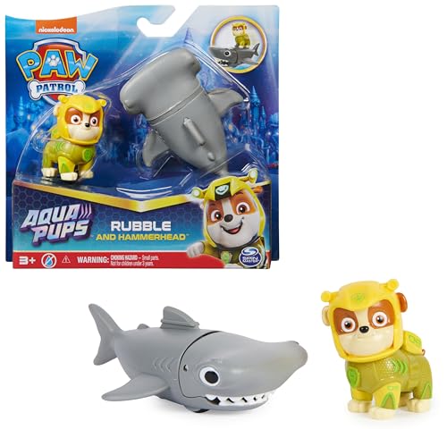 Paw Patrol, Aqua Pups - Hero Pups Actionfiguren-Set mit 1 Rubble Welpenfigur und 1 Hammerhai Figur, Spielzeug geeignet für Kinder ab 3 Jahren von PAW PATROL