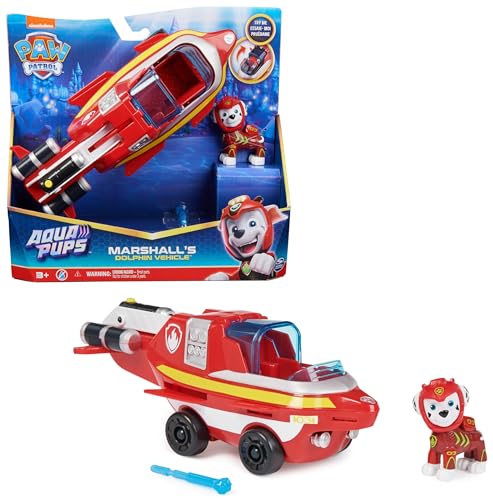 PAW PATROL, Aqua Pups - Basis Fahrzeug Spielzeugauto im Delfin-Design mit Marshall Welpenfigur, Spielzeug geeignet für Kinder ab 3 Jahren von PAW PATROL