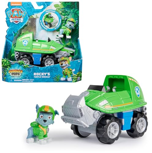 PAW PATROL Jungle Pups – Schnappschildkröten-Fahrzeug mit Rocky-Figur (Basis Fahrzeug), Spielzeug für Kinder ab 3 Jahren von PAW PATROL