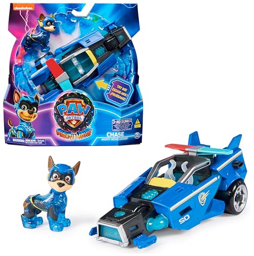 Paw Patrol: Der Mighty Kinofilm, Superhelden-Fahrzeug Spielzeugauto von Chase mit Welpenfigur, Polizeiauto mit Licht- und Geräuscheffekten, Spielzeug für Kinder ab 3 Jahren von Paw Patrol