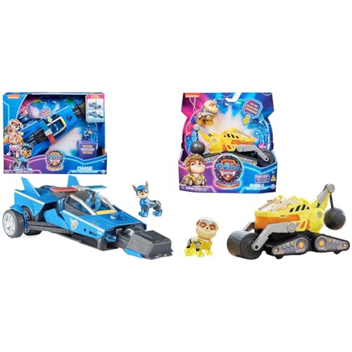 PAW PATROL: Der Mighty Kinofilm, 40cm langes Chase Deluxe Superhelden-Raketenfahrzeug & Der Mighty Kinofilm, Superhelden-Basis-Fahrzeug von Rubble mit Welpenfigur PAW PATROL: Der Mighty Kinofilm, 40cm langes Chase Deluxe Superhelden-Raketenfahrzeug & Der Mighty Kinofilm, Superhelden-Basis-Fahrzeug von Rubble mit Welpenfigur von PAW PATROL