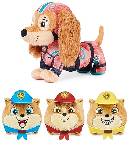 PAW PATROL: Der Mighty Kinofilm, Liberty Plüschfigur mit Stretch-Funktion und 3 Junior Patroller Mini-Plüschfiguren, 24cm lang, Spielzeug geeignet für Kleinkinder von PAW PATROL