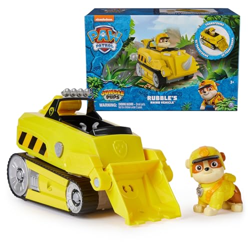 PAW Patrol Jungle Pups, Rubble Nashorn Fahrzeug, Spielzeug-Truck mit Sammel-Actionfigur, Kinderspielzeug für Jungen und Mädchen ab 3 Jahren von PAW PATROL