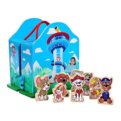 Paw Patrol 134A Wooden Carry Along House with 8 Character Figures, Portable Children's Set, Featuring Handle & Secure Lock for On-The-Go Play, Multi, Age 3+ Years von PAW PATROL