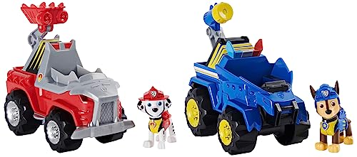 Paw Patrol Dino Rescue Marshalls Basis Fahrzeug mit Rückzieh-Mechanismus & Dino Rescue Chases Basis Fahrzeug mit Rückzieh-Mechanismus, inklusive Hundefigur und Überraschungs-Dino von PAW PATROL