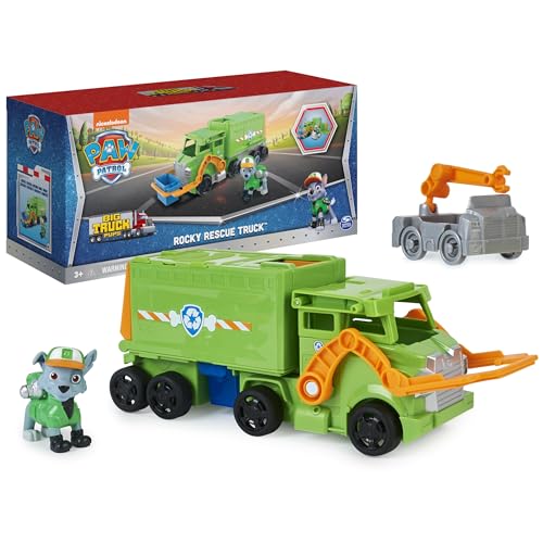Paw Patrol – Rocky-Auto, transformierbar, Big Truck,, verwandelbares Auto mit 1 Rocky-Patrol-Figur und 1 Mini-Rettungsauto – 6065318 – Spielzeug für Kinder ab 3 Jahren von Paw Patrol