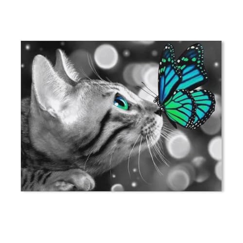 Cat Butterfly,Puzzle 1000 Teile Holz Puzzle Geeignet Für Erwachsene Kinder Familien Stressabbau Puzzlespiele(75x50cm)-Y7 von PAWCA