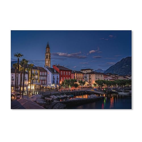 Leuchtender Lago Maggiore in Ascona Schweiz,Puzzle 1000 Teile Holz Puzzle Geeignet Für Erwachsene Kinder Familien Stressabbau Puzzlespiele(75x50cm)-Y7 von PAWCA