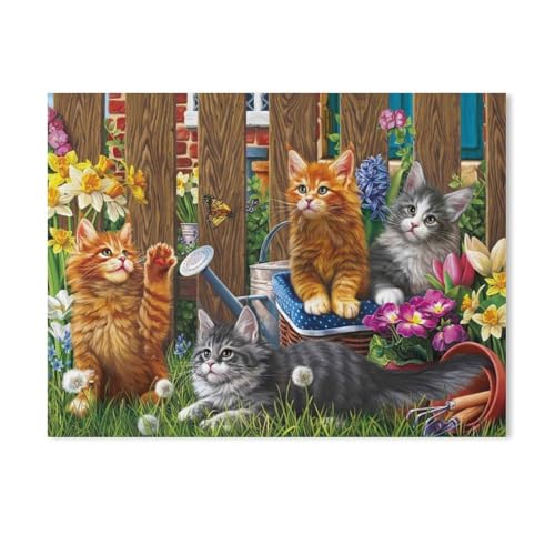 Papier Puzzle Puzzle 1000 Stück,Katzen im Garten,Puzzles Lernspielzeug Für Erwachsene Geburtstagsgeschenk Home Decoration(38x26cm)-Y9 von PAWCA