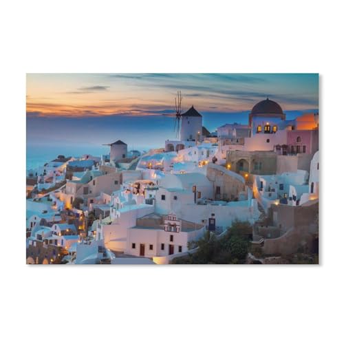 Puzzle 1000 Stück,Abend in Santorini, Griechenland,Klassische Puzzle 3D Puzzle DIY Kit Papierspielzeug Einzigartiges Geschenk Wohnkultur(50x70cm)-Y1 von PAWCA
