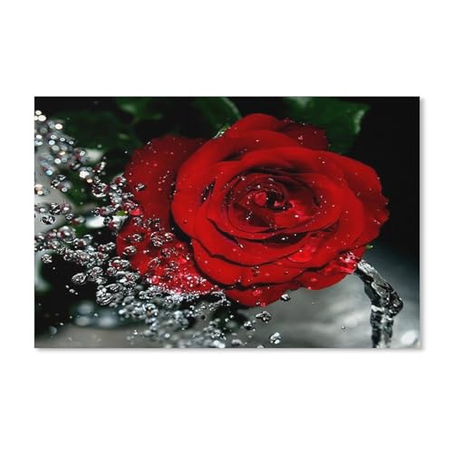 Puzzle 1000 Stück,Rote Rose Wasser Tropf Blume,Klassische Puzzle 3D Puzzle DIY Kit Papierspielzeug Einzigartiges Geschenk Wohnkultur(50x70cm)-Y1 von PAWCA