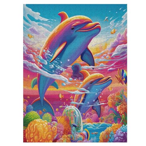 500 Teile Puzzle Für Erwachsene, Delfin -Puzzles, Kinder Holz-Puzzle, Kreatives Puzzle, Geschenk Für Freunde Und Familie （55×41cm） von PAZZK