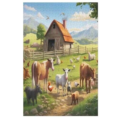 Bauernhoftier Holzpuzzle 1000 Teile, Knobelspiele Für Erwachsene, Teenager, Puzzles Unmögliche - Kinder Puzzle Zimmer Deko （78×53cm） von PAZZK