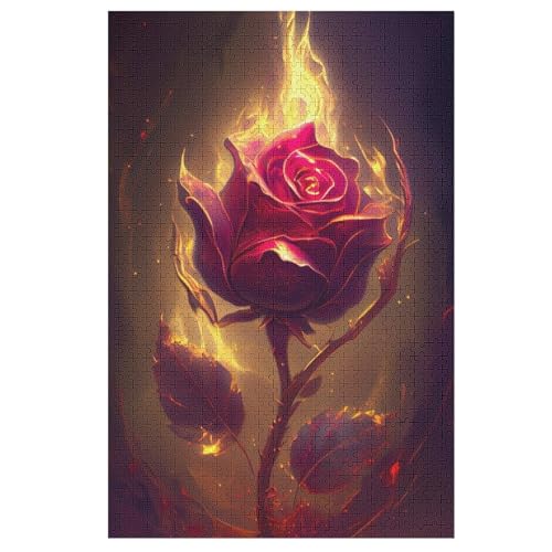 Burning Rose 1000 Teile Premium-Puzzles Für Erwachsene Kinder- Holzpuzzles Spaß Und Lernspiele - Perfekte Puzzle-Geschenke （78×53cm） von PAZZK