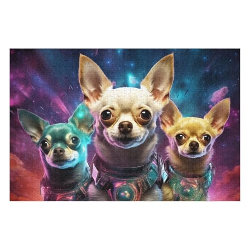 Colourful Chihuahua Puzzle Für Erwachsene 1000 Teile Premium 100% Recyceltes Brett Zum Lernen, Lernspielzeug, Familienspiele Kinder Holzpuzzle （75×50cm） von PAZZK