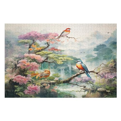 Für Erwachsene 1000-Teiliges Vogels and Flowers -Puzzle, Holzbrett-Puzzle, Puzzle Für Kinder, Geschenke, （75×50cm） von PAZZK