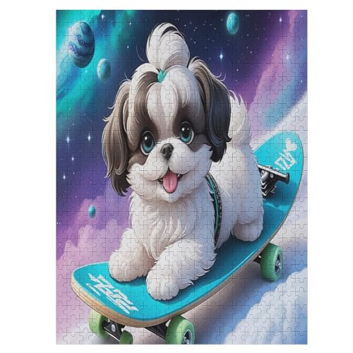 Für Erwachsene 500-Teiliges Skateboard-Hund -Puzzle, Holzbrett-Puzzle, Puzzle Für Kinder, Geschenke, （55×41cm） von PAZZK
