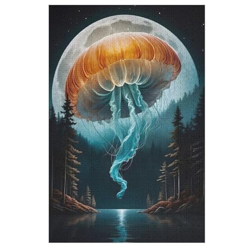 Giant JellyFisch Flying Holzpuzzle 1000 Teile Klassische Puzzles Erwachsene Kinder Puzzle DIY Kit Holzspielzeug Einzigartiges Geschenk Moderne Wohnkultur （78×53cm） von PAZZK