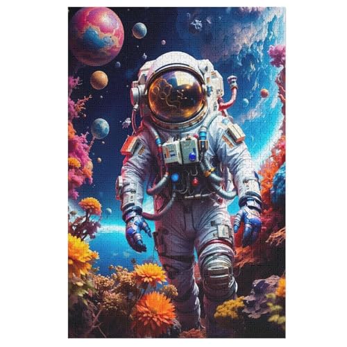 Holzpuzzles 1000 Teile Astronaut -Puzzle Für Jungen Und Mädchen, Schwierigkeitsgrad, Lernspiele, Familienspielzeug （78×53cm） von PAZZK