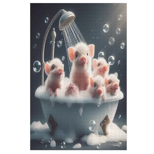 Holzpuzzles 1000 Teile Cute Schwein -Puzzle Für Jungen Und Mädchen, Schwierigkeitsgrad, Lernspiele, Familienspielzeug （78×53cm） von PAZZK