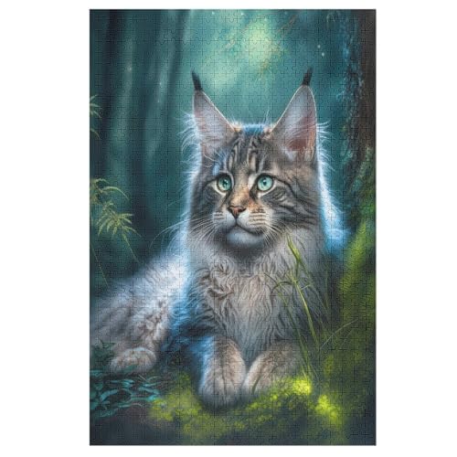 Holzpuzzles 1000 Teile Maine Coon Katze -Puzzle Für Jungen Und Mädchen, Schwierigkeitsgrad, Lernspiele, Familienspielzeug （78×53cm） von PAZZK