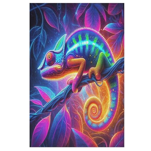Holzpuzzles 1000 Teile Tierchamäleon -Puzzle Für Jungen Und Mädchen, Schwierigkeitsgrad, Lernspiele, Familienspielzeug （78×53cm） von PAZZK