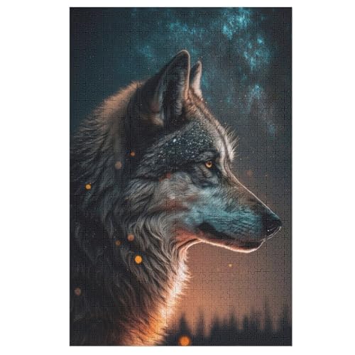 Holzpuzzles 1000 Teile Wolf -Puzzle Für Jungen Und Mädchen, Schwierigkeitsgrad, Lernspiele, Familienspielzeug （78×53cm） von PAZZK