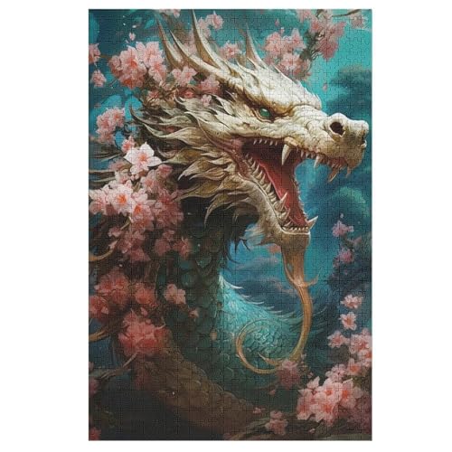 Kirschjapanischer Drache-Puzzle Für Erwachsene, 1000-teilige Puzzles Für Teenager Und Kinder, Kreative Puzzles Für Die Familie, Herausfordernde Spiele, Spielzeug, Geschenke （78×53cm） von PAZZK
