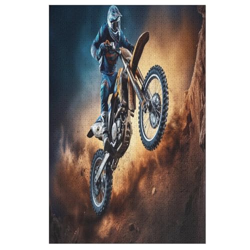 Motocross Puzzle Für Erwachsene 1000 Teile Premium 100% Recyceltes Brett Zum Lernen, Lernspielzeug, Familienspiele Kinder Holzpuzzle （78×53cm） von PAZZK