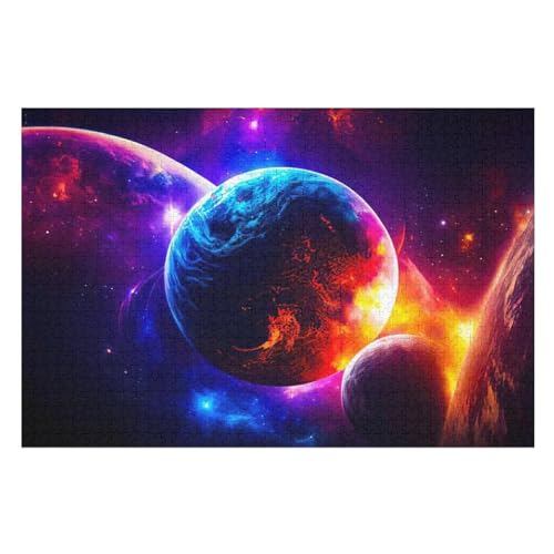 Planet Starry Sky -Puzzle, 1000 Teile,Holzpuzzle Für Erwachsene Kinder, Lustiges Spielzeug, Denkspiel, Spielzeug, Bildungsspiel, Herausforderung, Pädagogisch, （75×50cm） von PAZZK
