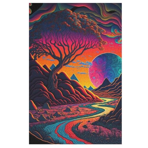Psychedelisch 1000 Teile Puzzles Für Erwachsene Holzpuzzle Familienpuzzlespiel Stressabbau-Puzzle Für Erwachsene Kinder Ab 12 Jahren （78×53cm） von PAZZK