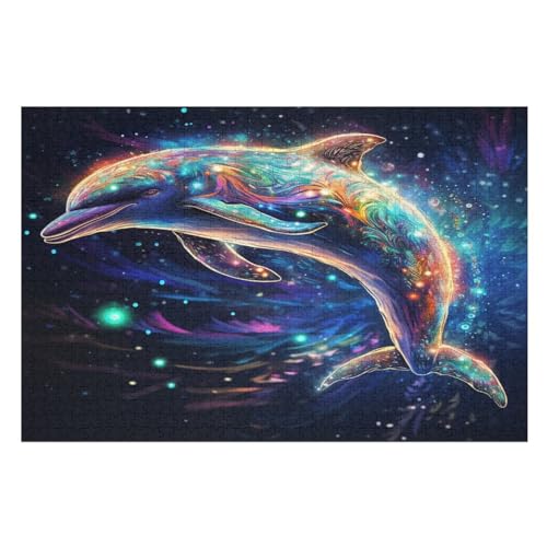 Puzzle Für Erwachsene, 1000 Teile, Delfin, Holzpuzzle, Holzpuzzle, Geburtstagsgeschenke, Puzzle, Wanddekoration （75×50cm） von PAZZK