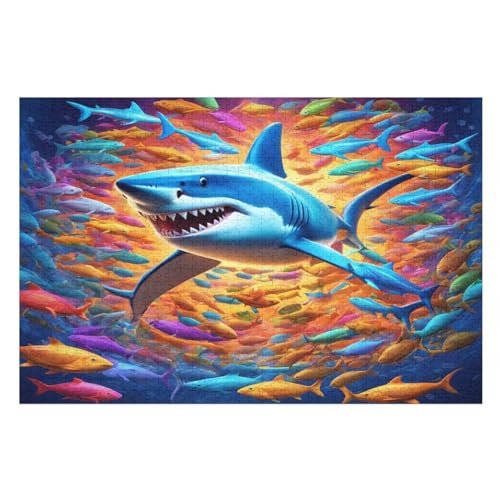 Puzzle Für Erwachsene, 1000 Teile, Hai, Holzpuzzle, Holzpuzzle, Geburtstagsgeschenke, Puzzle, Wanddekoration （75×50cm） von PAZZK