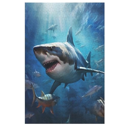 Puzzle Für Erwachsene, 1000 Teile, Hai, Holzpuzzle, Holzpuzzle, Geburtstagsgeschenke, Puzzle, Wanddekoration （78×53cm） von PAZZK
