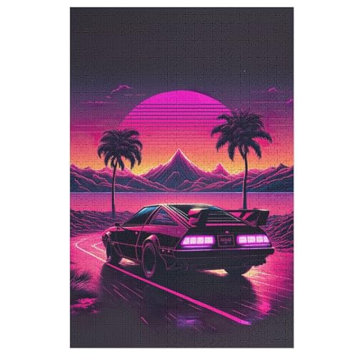 Puzzle Für Erwachsene, Auto Sonnenuntergang, 1000 Puzzleteile Für Kinder, Holzpuzzles, Geeignet Für Erwachsene, Lernspiel, Herausforderungsspielzeug （78×53cm） von PAZZK