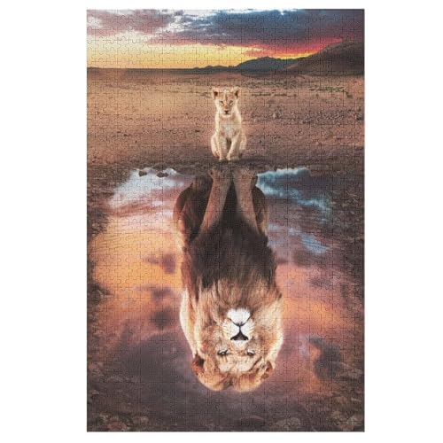 Puzzle Für Erwachsene, Löwe, 1000 Puzzleteile Für Kinder, Holzpuzzles, Geeignet Für Erwachsene, Lernspiel, Herausforderungsspielzeug （78×53cm） von PAZZK