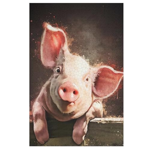Puzzle Für Erwachsene, Schwein, 1000 Puzzleteile Für Kinder, Holzpuzzles, Geeignet Für Erwachsene, Lernspiel, Herausforderungsspielzeug （78×53cm） von PAZZK