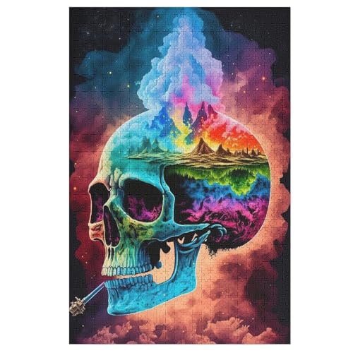 Puzzle Für Erwachsene, Totenkopf, 1000 Puzzleteile Für Kinder, Holzpuzzles, Geeignet Für Erwachsene, Lernspiel, Herausforderungsspielzeug （78×53cm） von PAZZK
