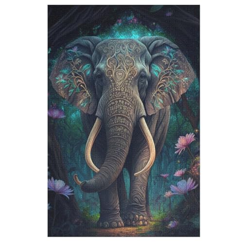 Puzzles Für Erwachsene, 1000 Teile, Colorful Elefant Animal, Kreative Holzpuzzles, Praktisches Spiel, Familiendekoration （78×53cm） von PAZZK