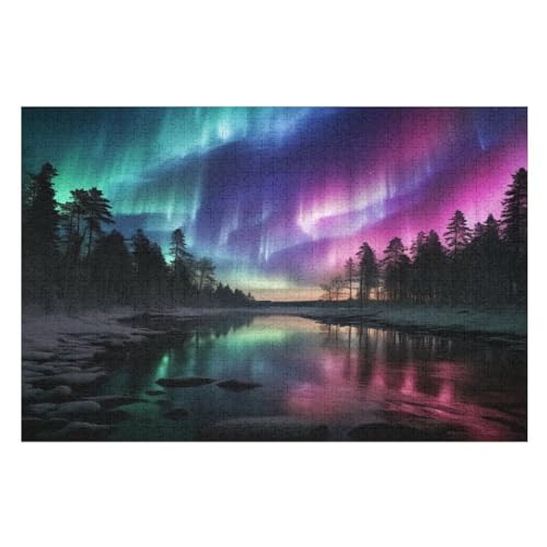 Puzzles Für Erwachsene, 1000 Teile, Nordlichter in Norwegen, Kreative Holzpuzzles, Praktisches Spiel, Familiendekoration （75×50cm） von PAZZK