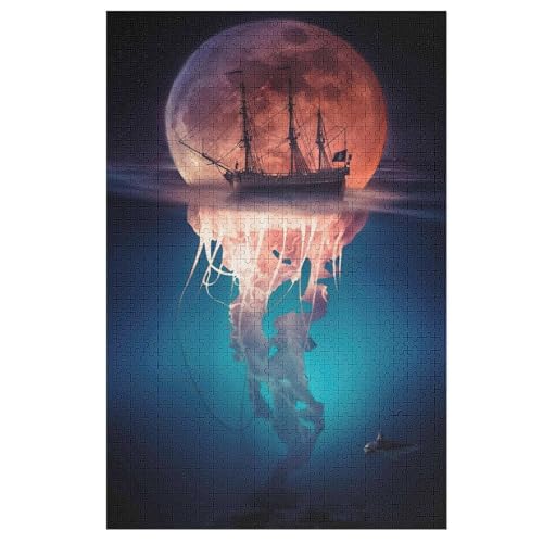 Puzzles Für Erwachsene, Puzzle Sea Pirate Moon JellyFisch, 1000 Teile, Puzzle Aus Holz Für Erwachsene Und Kinder Ab 12 Jahren, Lernspielzeug （78×53cm） von PAZZK