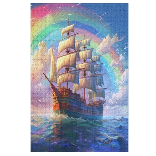 Puzzles Für Erwachsene, Rainbow Segelboot Puzzle, 1000 Teile, Kreatives Puzzle, Geistiges Spielzeug, Kinder, Montagespiele （78×53cm） von PAZZK