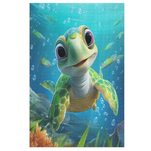 PAZZK Puzzles Für Erwachsene 1000 Teiliges Süße Schildkröte Holzbrettpuzzle Denksportaufgabe Für Erwachsene Und Kinder Ab 12 Jahren (78×53cm) von PAZZK