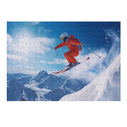 Skifahren im Schnee Puzzle Für Erwachsene 300 Teile Premium 100% Recyceltes Brett Zum Lernen, Lernspielzeug, Familienspiele Kinder Holzpuzzle （40×28cm） von PAZZK