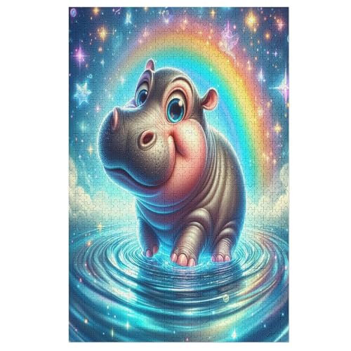 Tierisches Nilpferd Holzpuzzle 1000 Teile Klassische Puzzles Erwachsene Kinder Puzzle DIY Kit Holzspielzeug Einzigartiges Geschenk Moderne Wohnkultur （78×53cm） von PAZZK