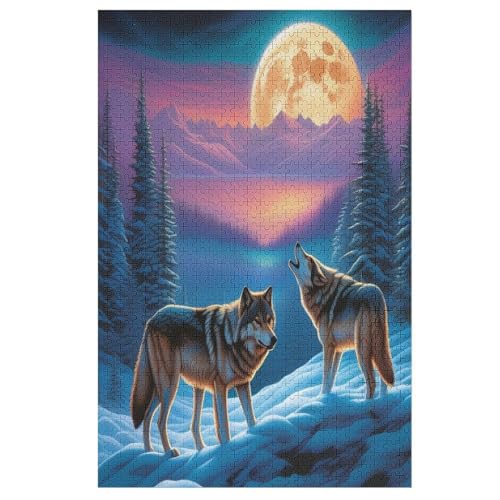Wolf Puzzles 1000 Teile Für Jugendliche Kreatives Holzpuzzlespielzeug Familienspiel Schwierigkeitsgrad Herausforderungspuzzles （78×53cm） von PAZZK