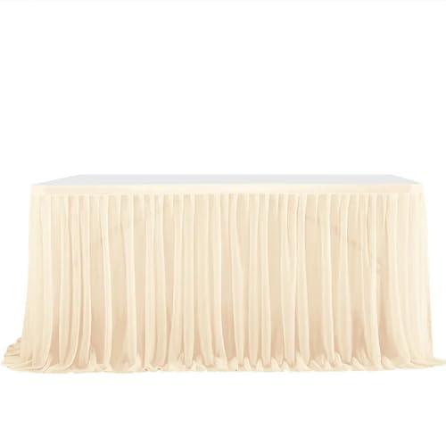 PBDEIOEOE Plissee-Tischrock Glitter Perle Chiffon Esszimmer for Hochzeit Party Dessert Bankett Tisch Dekor(Champagne,77x275cm 9FT) von PBDEIOEOE