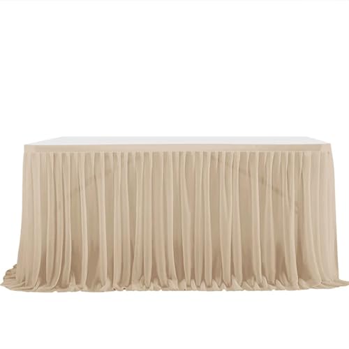 PBDEIOEOE Plissee-Tischrock Glitter Perle Chiffon Esszimmer for Hochzeit Party Dessert Bankett Tisch Dekor(Dark Champagne,77x183cm 6FT) von PBDEIOEOE